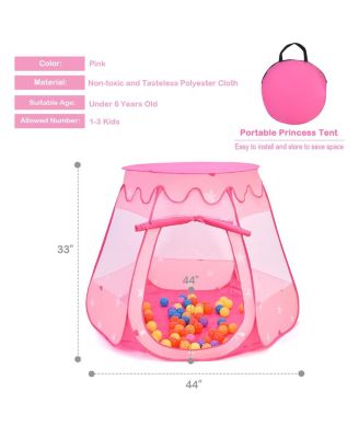 Kid Outdoor Indoor Princess Play Tent Playhouse Ball Tent Toddler Toys w/ 100 Balls