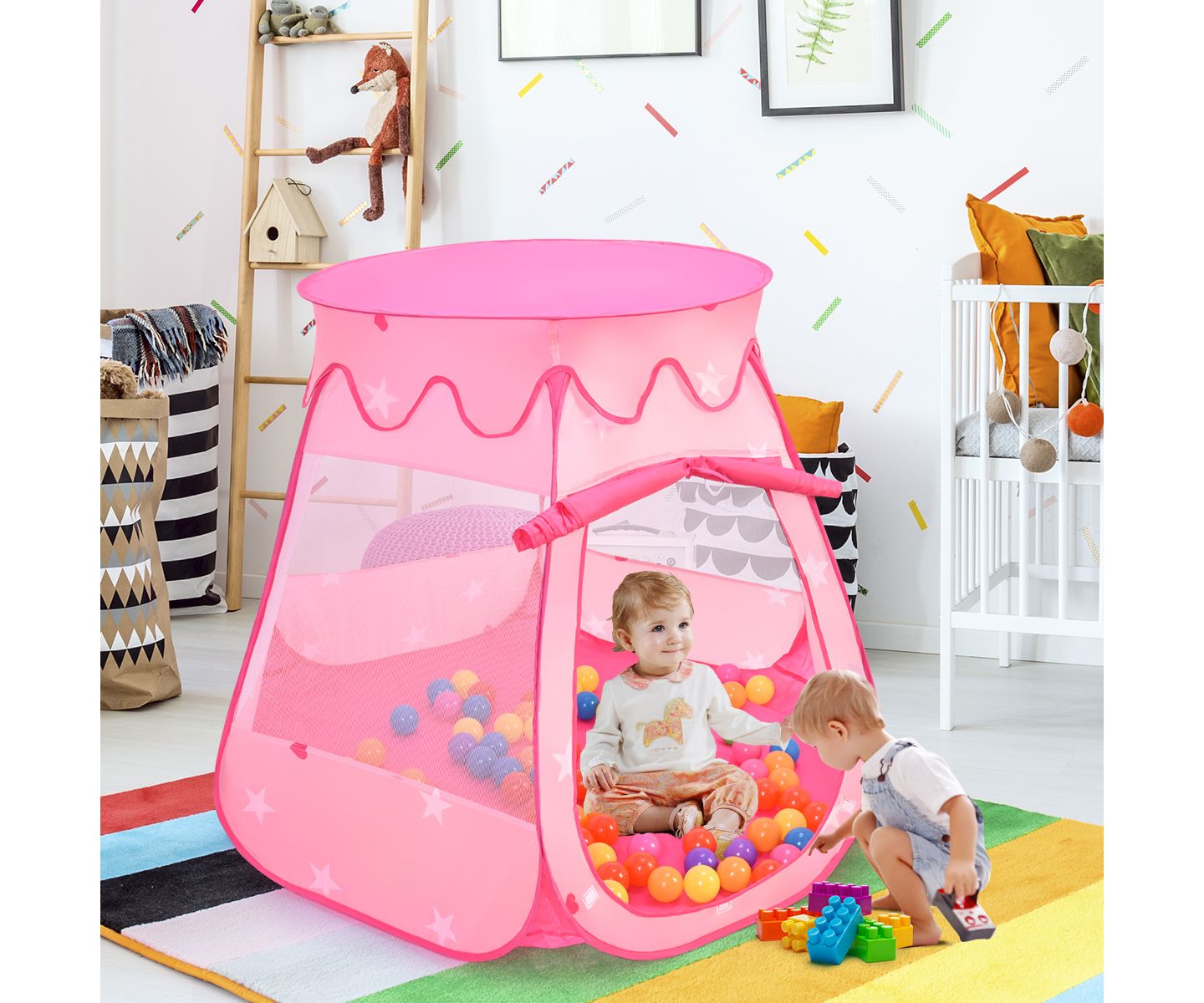 Детские фигурки Costway Kid Outdoor Indoor Princess Play Tent Playhouse Ball Tent Toddler, цвет: Розовый — фото 11