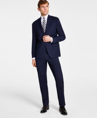 Michael Kors Mens Classic Fit Wool Blend Stretch Suit Separates In Navy Plaid