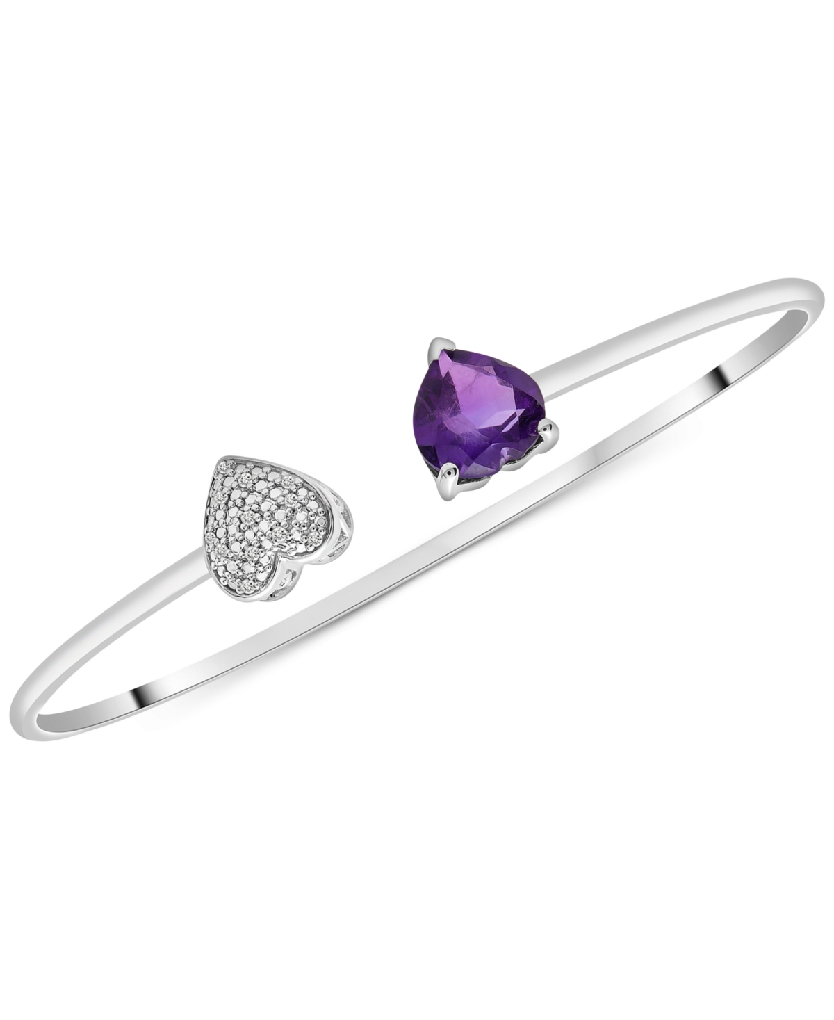 Macy's Amethyst (1/10 Ct. T.w.) & Diamond Accent Heart Cuff Bangle Bracelet In Sterling Silver