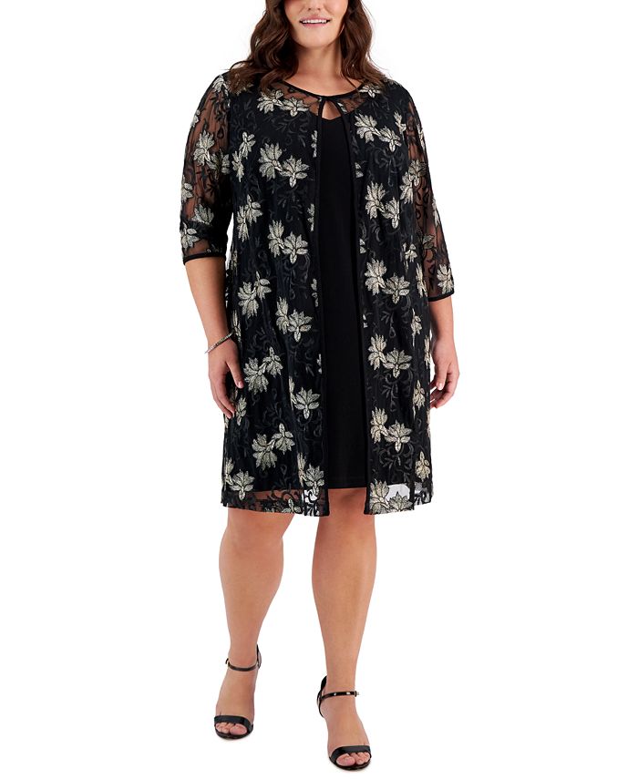 Connected Plus Size 3 4 Sleeve Jacket Dress Macy s