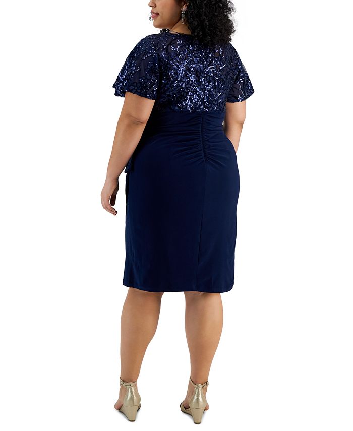 Alex Evenings Scoop Neck Key Hole Pleated Front Embellished Waist Stretch Crepe Dress (Plus Size) main image 0