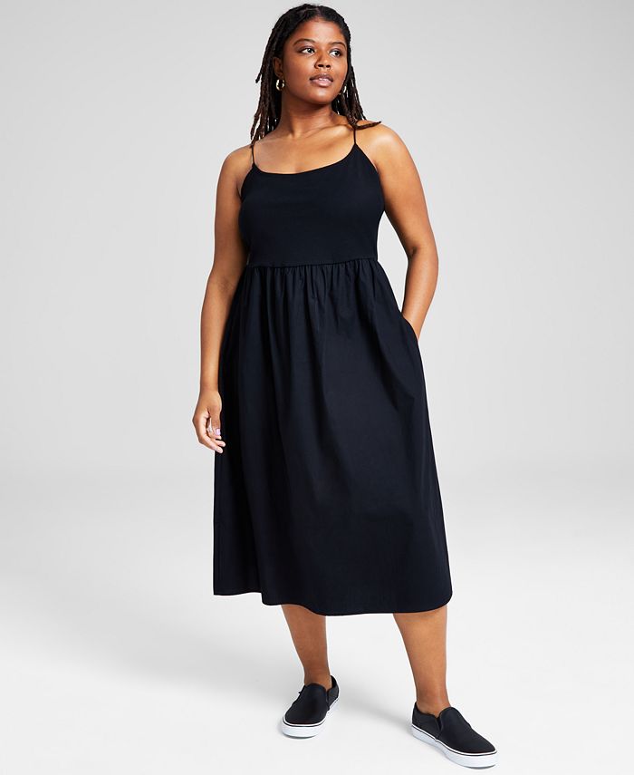 And Now This Trendy Plus Size Cotton Mixed-Media Midi Dress - Macy's
