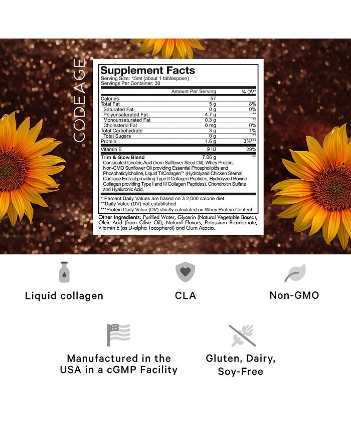 Codeage Liposomal Trim & Glow, CLA + HA , Tri Collagen Vanilla Liquid