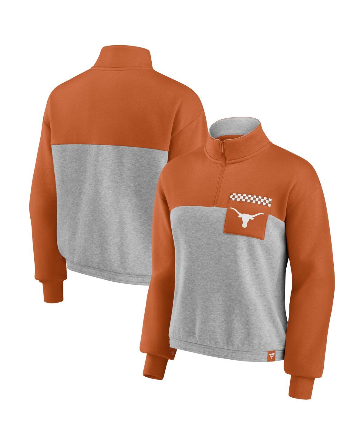 Women's Fanatics Heathered Gray Texas Longhorns Sideline to Sideline Colorblock Quarter-Zip Jacket - Heathered Gray
