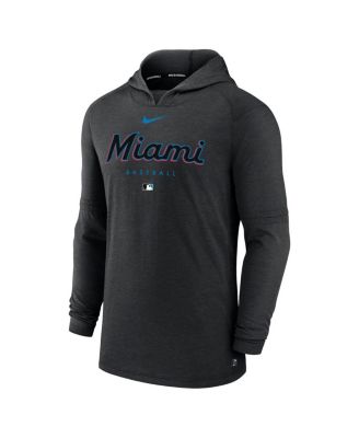 Men's Heather Black Miami Marlins Authentic Collection Early Work Tri-Blend Performance Pullover Hoodie
