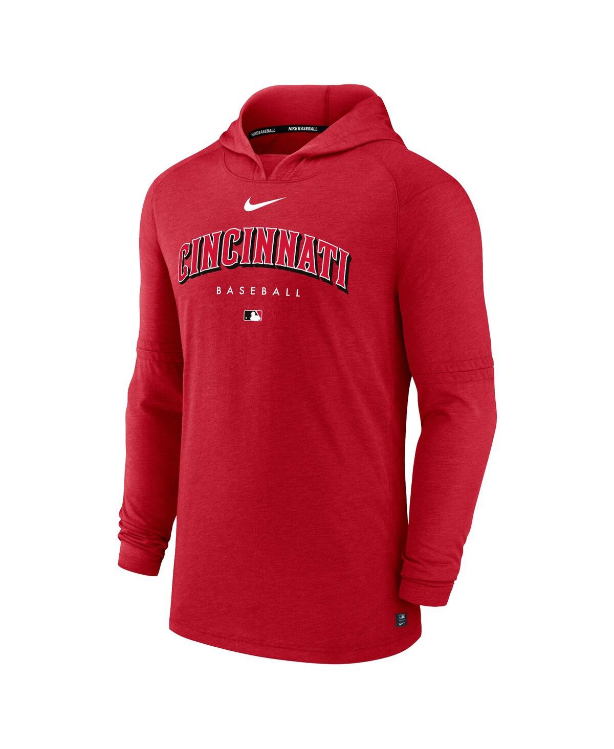 Men's NikeCincinnati Reds Authentic Collection Early Work Tri-Blend Performance Pullover Hoodie - Heather Red