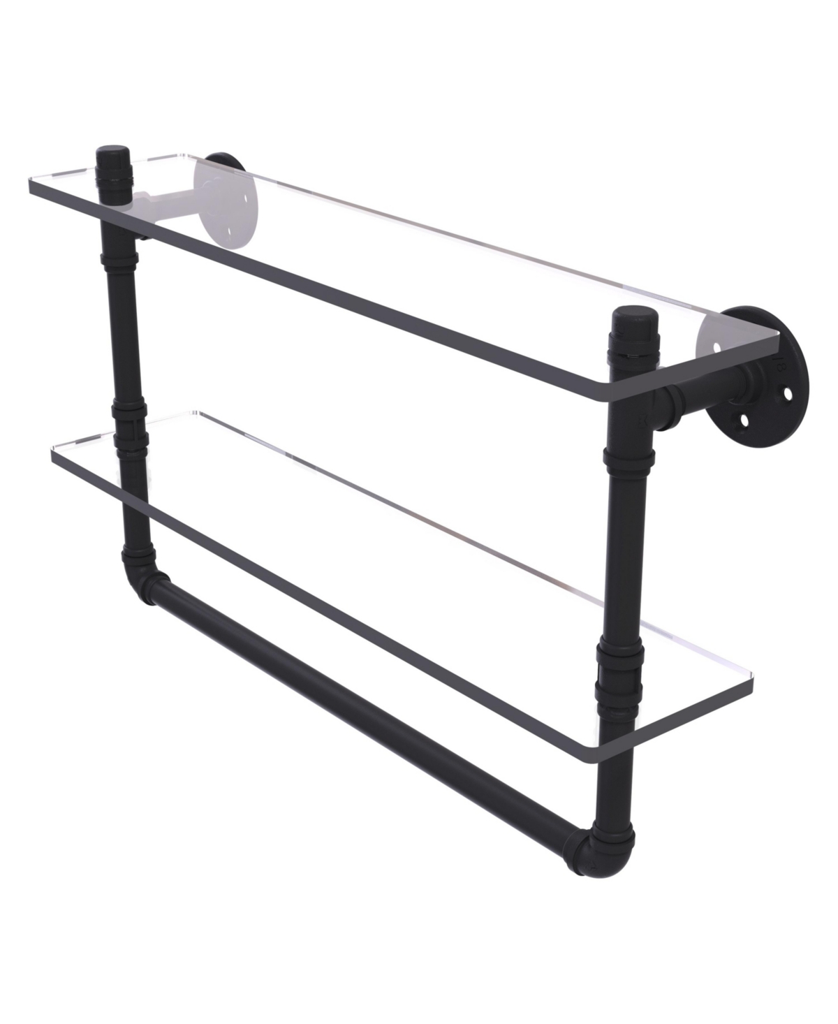 ALLIED BRASS PIPELINE COLLECTION 22 INCH DOUBLE GLASS SHELF WITH TOWEL BAR