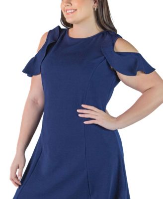 Plus Size Ruffle Cold Shoulder A Line Dress