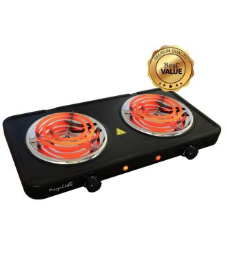 Electric Easily Portable Ultra Lightweight Dual Coil Burner Cooktop Buffet Range in Matte Black