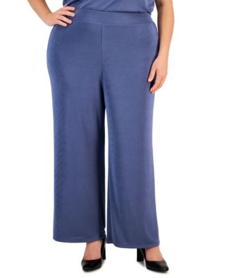 Kasper - Plus Size Pull-On Wide-Leg Knit Ankle Pants