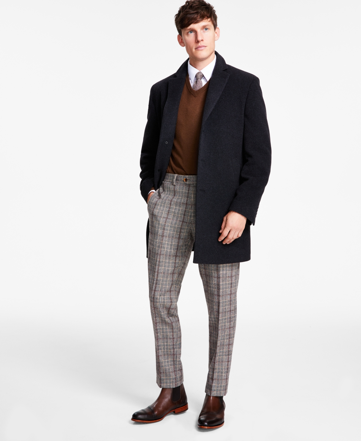 Shop Calvin Klein Men's Prosper Wool-blend Slim Fit Overcoat In Dark Grey