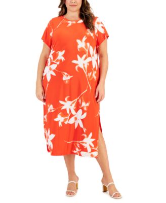 Calvin Klein - Plus Size Floral Side Slit Midi Dress