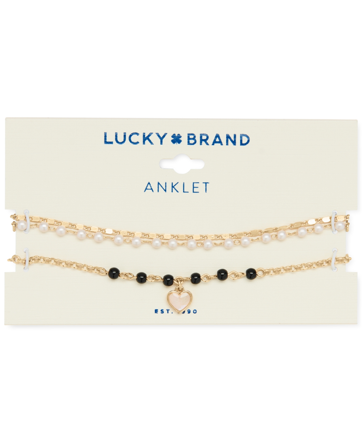 Lucky Brand Gold-Tone 2-Pc. Set Imitation Pearl Bead & Mother-of-Pearl Charm Ankle Bracelets