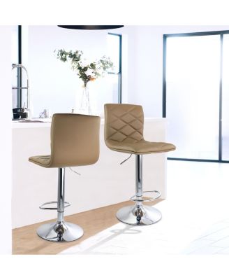 2 Piece Adjustable Diamond Tufted Faux Leather Bar Stool in Camel with Chrome Base