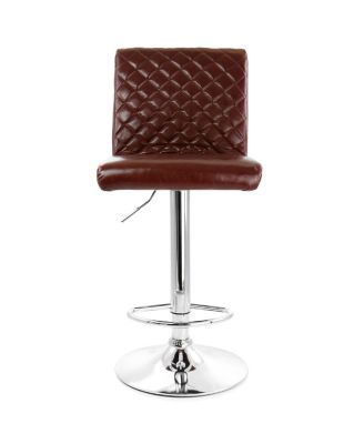 2-Pc Faux Leather Adjustable Tufted with Glossy Cherry Finish and Chrome Base – Barstool