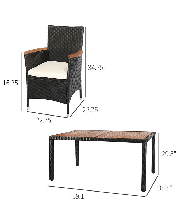 Outsunny 7 PCS Patio Dining Set Rattan Wicker Furniture Set with Acacia