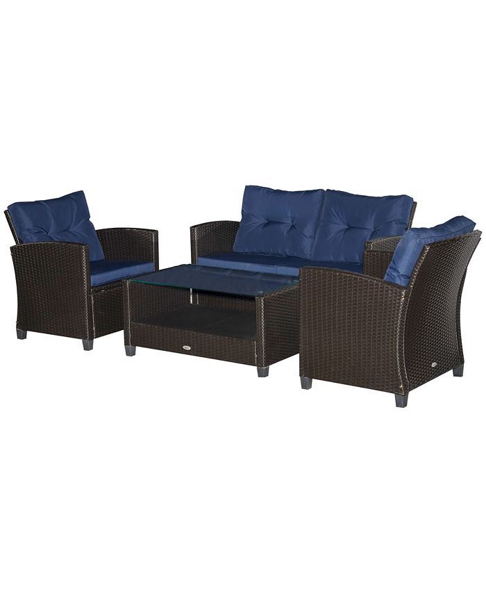 Outsunny 4Piece Patio Furniture Set, Rattan Wicker Chair w/ Table