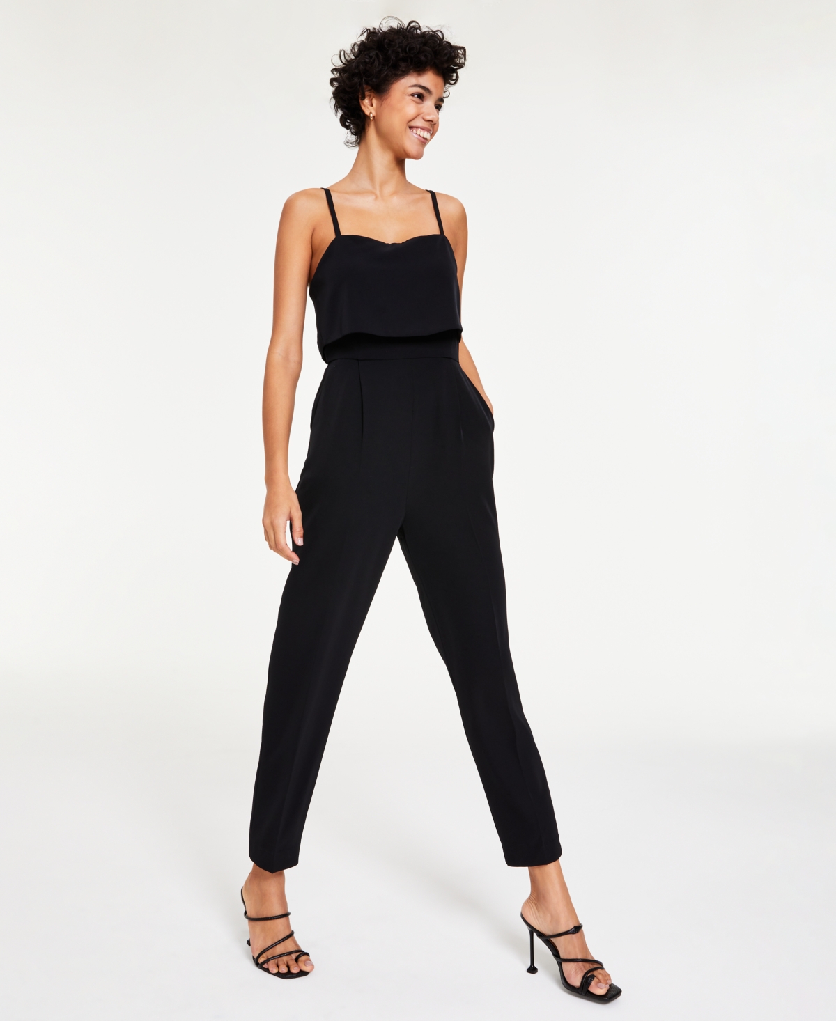 Bar Iii Women's Sleeveless Layered Jumpsuit, Created For Macy's In Black ModeSens