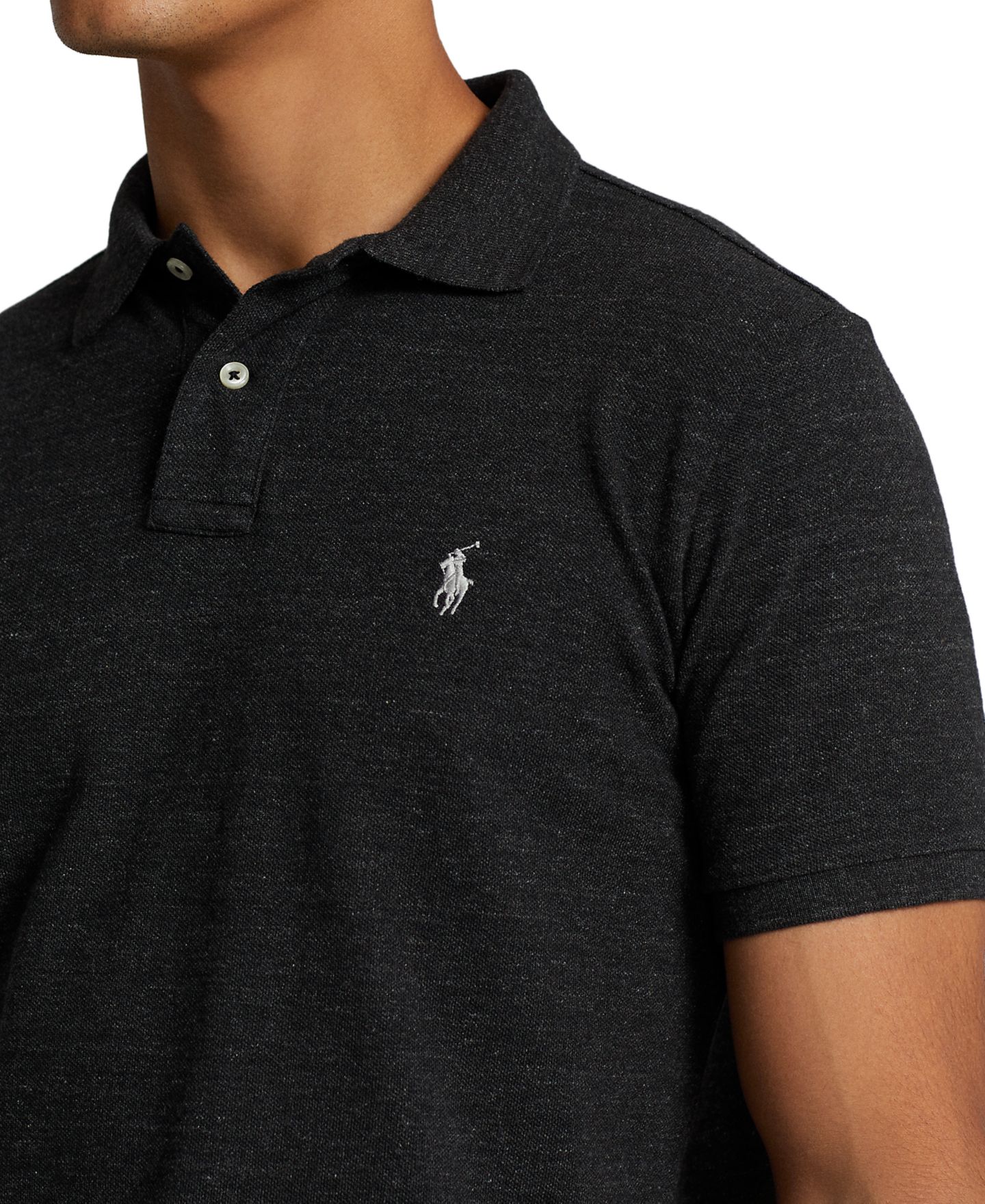 Мужское поло Polo Ralph Lauren Custom Slim-Fit Mesh Polo, цвет: Чёрный меланжевый — фото 3