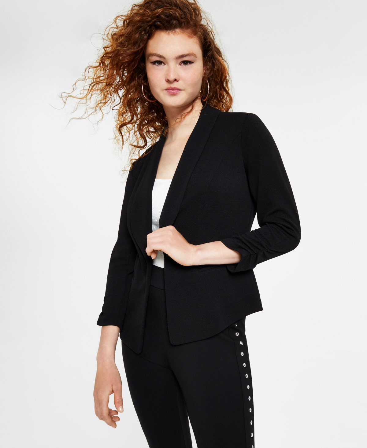 BAR III WOMEN'S RUCHED 3/4-SLEEVE KNIT BLAZER, CREATED FOR MACY'S 
