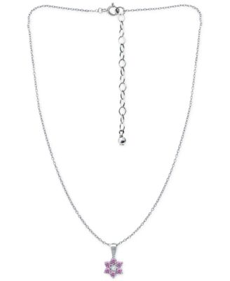 Pink & White Cubic Zirconia Flower Necklace in Sterling Silver, 16" + 2" extender, Created for Macy's