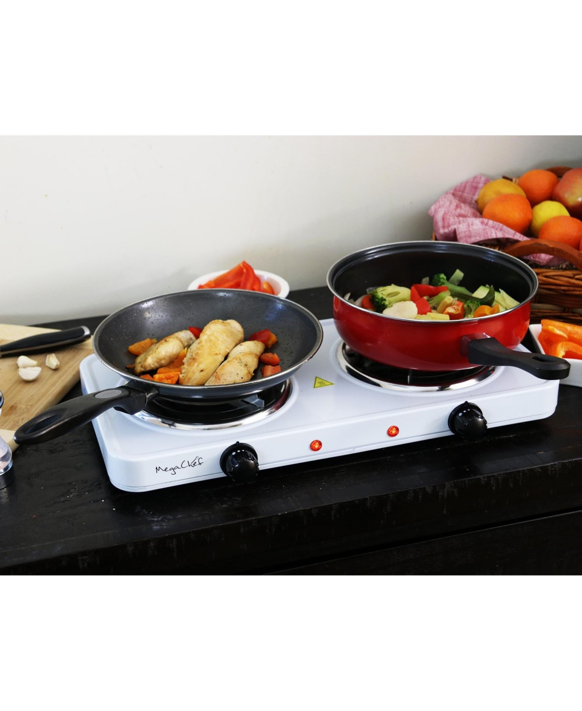 Megachef Electric Easily Portable Ultra Lightweight Dual Coil Burner Cooktop Buffet Range - White