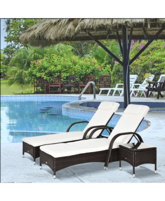 Pool Furniture, 2 Lounge Chairs & Table, Wheels, Cushioned,