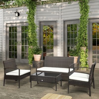 Patio Furniture Set, 4pc w/ Loveseat, Chairs, Table,