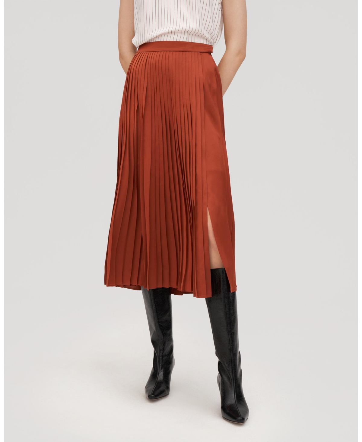 Lilysilk Silk-lined Daffodil Pleated Skirt For Women In Red Clay