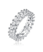 Rachel Glauber Ra White Gold Plated Clear Cubic Zirconia Wedding Band Ring - Silver