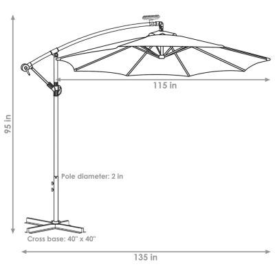 Outdoor Steel Cantilever Offset Patio Umbrella with Solar LED Lights, Air Vent, Crank, and Base - 9'