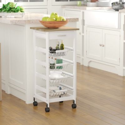 Rolling Kitchen Cart on Wheels with Drawer and 4 Wire Baskets