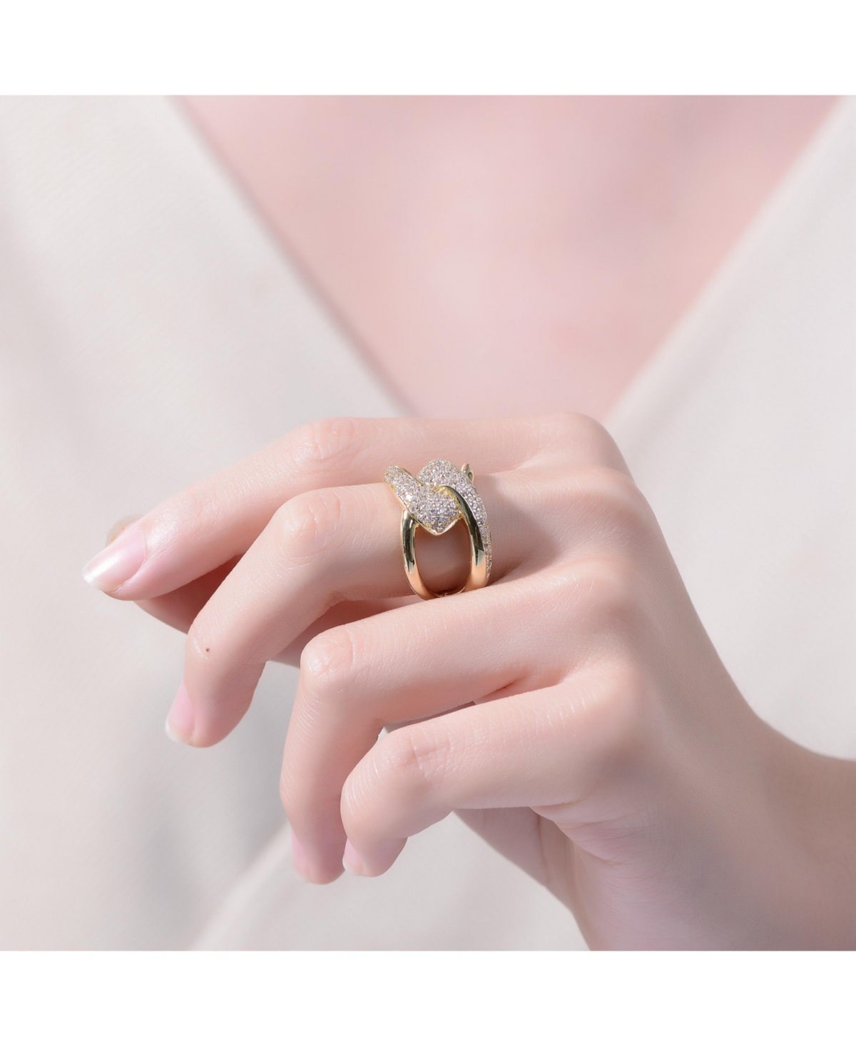 Rachel Glauber Ra 14KPlated Round Cubic Zirconia Modern Bypass Ring - Gold