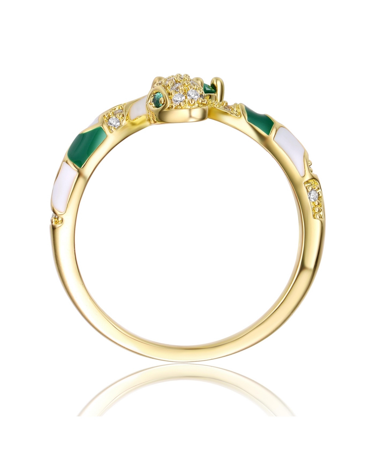 Rachel Glauber Ra 14k Yellow Gold Plated with& Cubic Zirconia Coiled Snake Serpent Open Bypass Cuff Ring - Green
