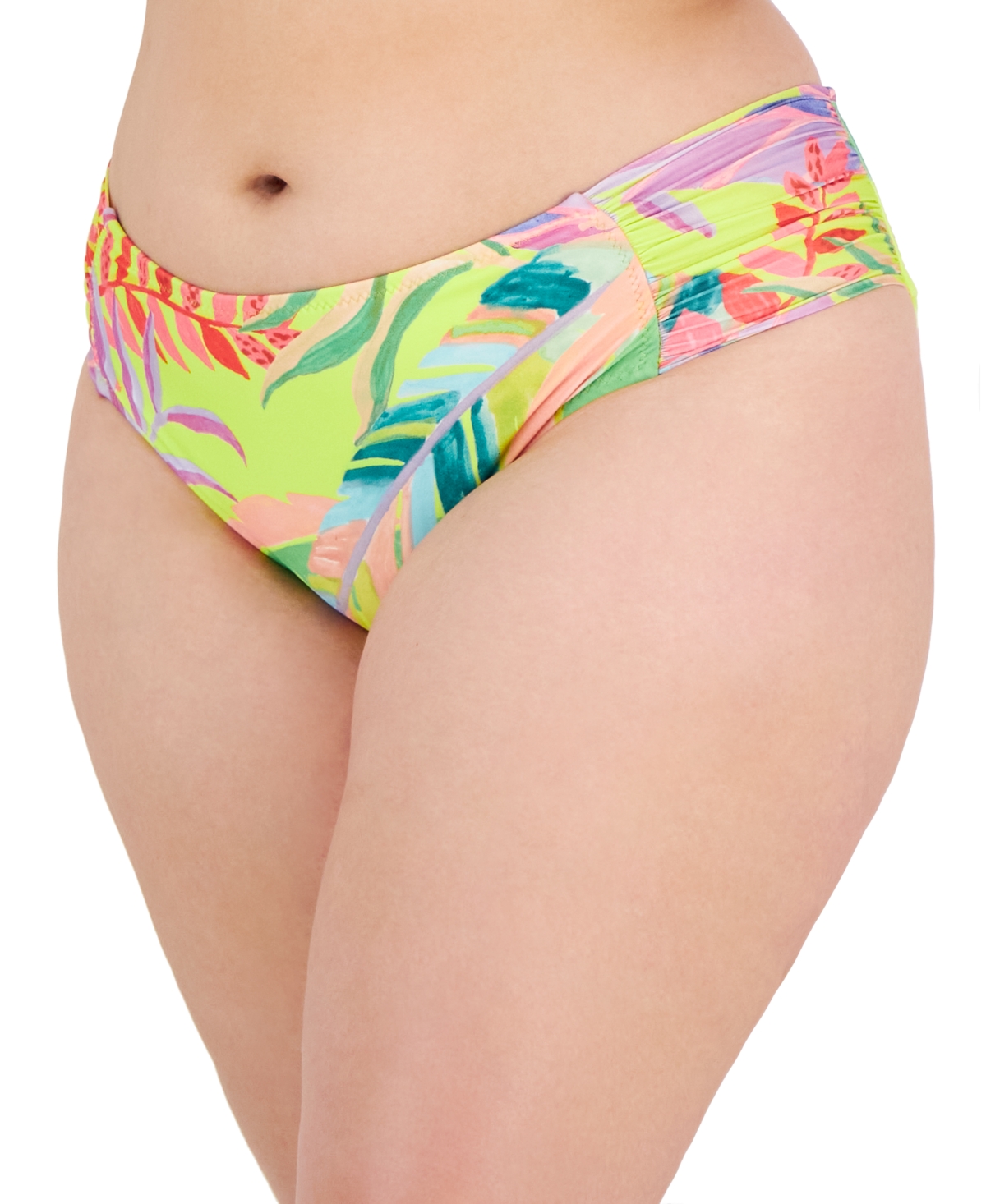 Becca Etc Plus Size Costa Bella Side-shirred Hipster Bikini Bottoms In Multi
