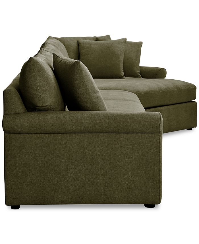 Furniture Wrenley 166" 3Pc. Fabric Cuddler Chaise Sectional Sofa