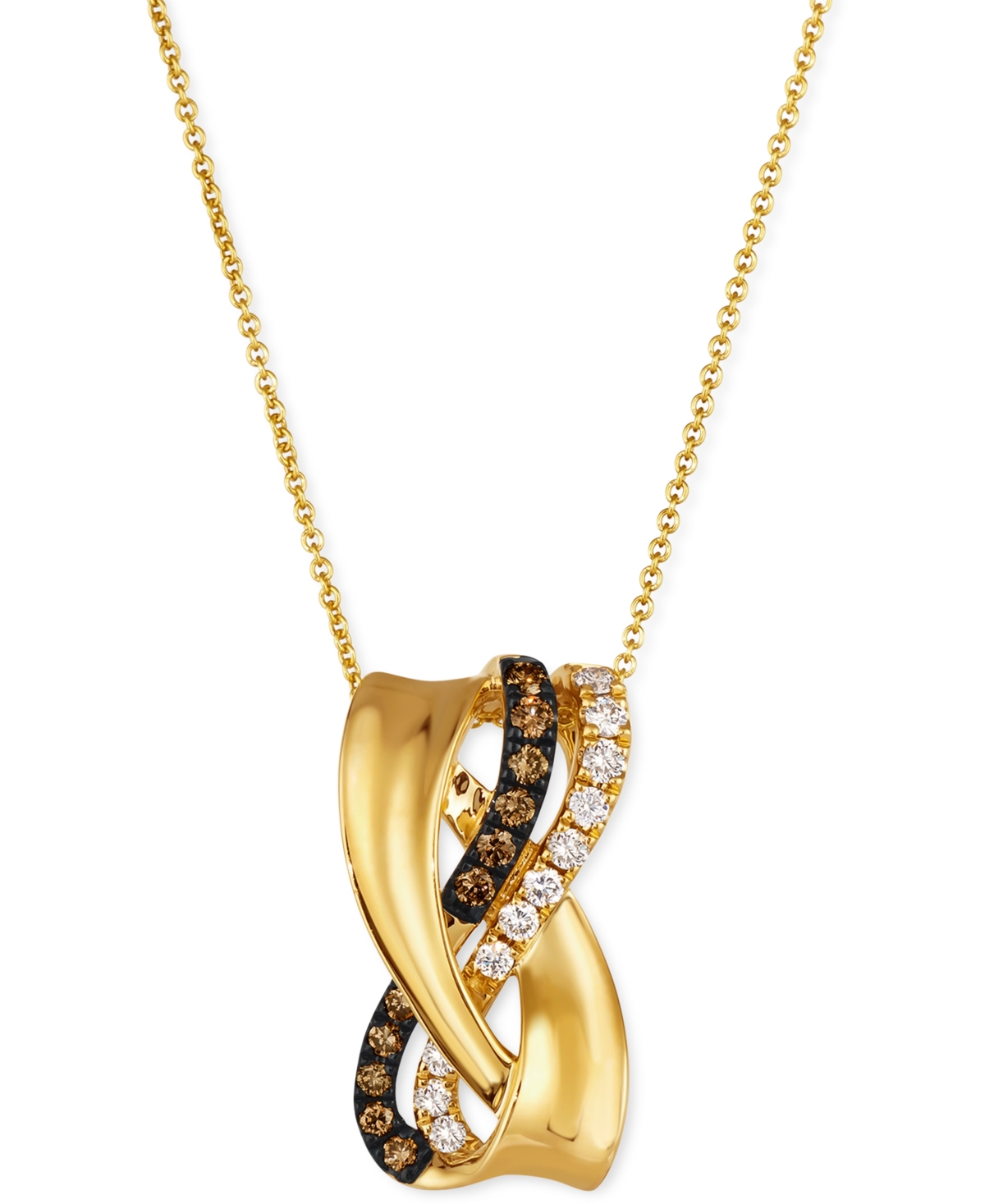 Le Vian Chocolate Diamond (1/5 Ct. T.w.) & Nude Diamond (1/5 Ct. T.w.) Crossover 18" Pendant Necklace In 14k In K Honey Gold Pendant