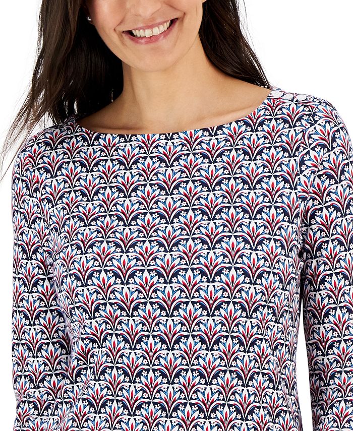 Charter Club Womens 3 4 Sleeve Bow Trim Top Red Size Small main image 1