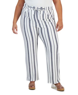 Derek Heart - Plus Size Striped Textured Tie-Waist Knit Pants