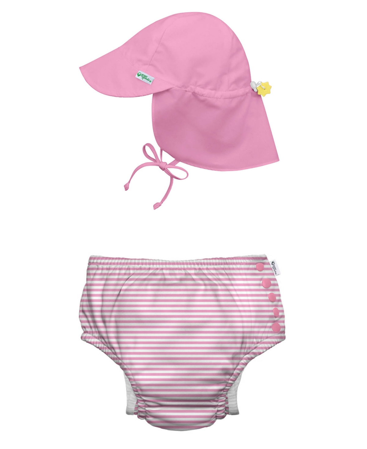 Green Sprouts Kids' Toddler Boys Or Toddler Girls Snap Swim Diaper And Flap Hat, 2 Piece Set In Light Pink Pinstripe