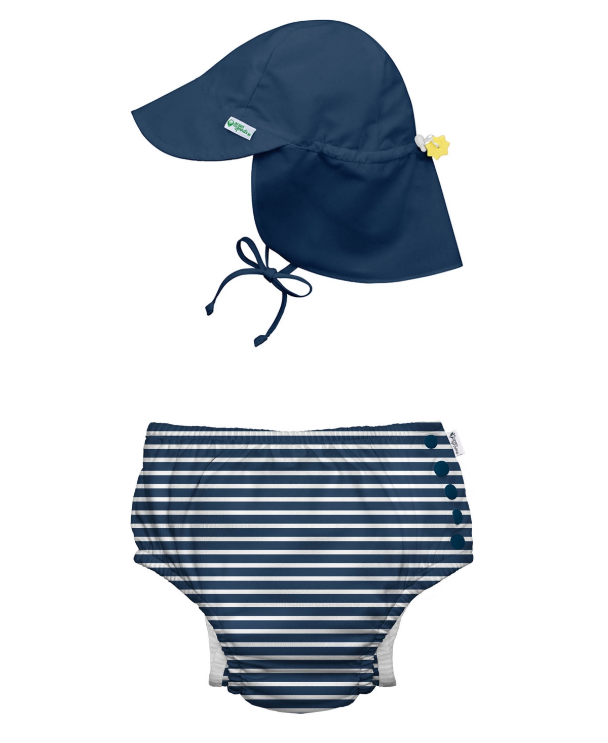 Green Sprouts Babies' Sun Hat, Long Sleeve Rashguard & Reusable Swim Diaper Set In Navy Stripe