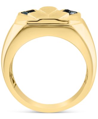 EFFY&reg; Men's Black Spinel Lion Ring (1/10 ct. t.w.) in 14k Gold-Plated Sterling Silver