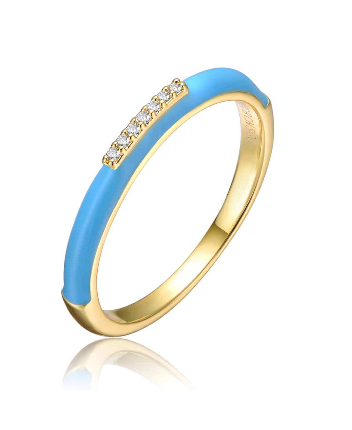 Rachel Glauber Ra Young Adults/Teens 14k Yellow Gold Plated with Cubic Zirconia Blue Enamel Slim Stacking Band Ring -Pastel Blue