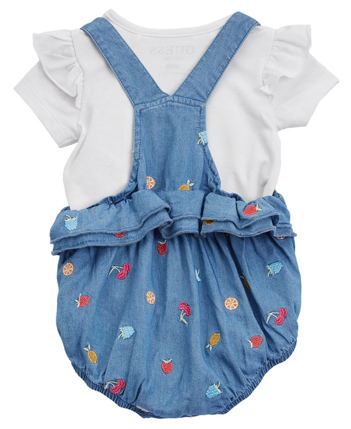 GUESS Baby Girls Bodysuit and Chambray Bubble Overalls, 2 Piece Set