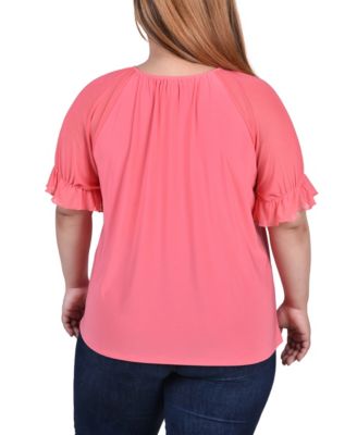 Plus Size Short Ruffle Sleeve Top with Rhinestones