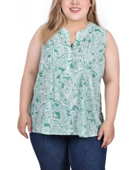 Женская блузка NY Collection Plus Size Sleeveless Pintucked, цвет: Зелёный чернильный