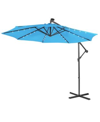 10FT Cantilever Solar Powered 32LED Lighted Patio Offset Umbrella Outdoor