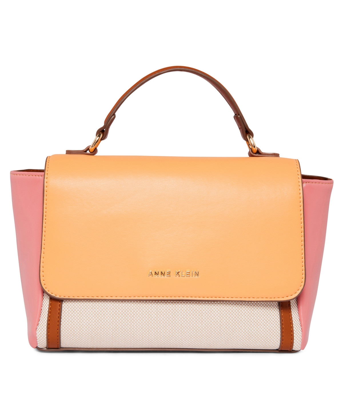 Anne Klein East West Color Blocked Canvas Flap Satchel In Multi