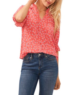 Women's 3/4-Sleeve Tie Neck Floral Print Blouse